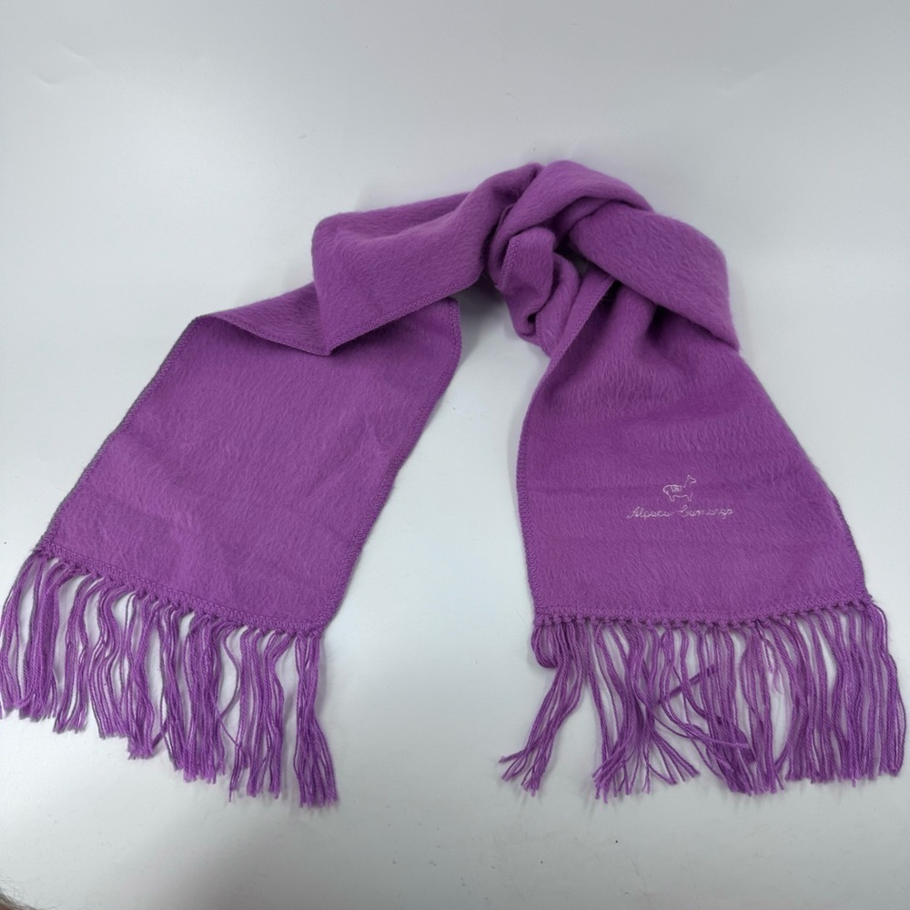 Alpaca Camargo Scarf Purple/ Pink Fringed Embroidered Logo‎ 66”x 9.5 “